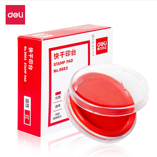 得力(deli)φ80mm透明圆形财务快干印台印泥 办公用品 红色9863 